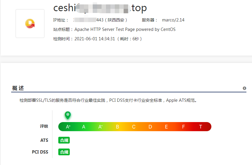 开启 HSTS 后,网站安全评级达到 A+